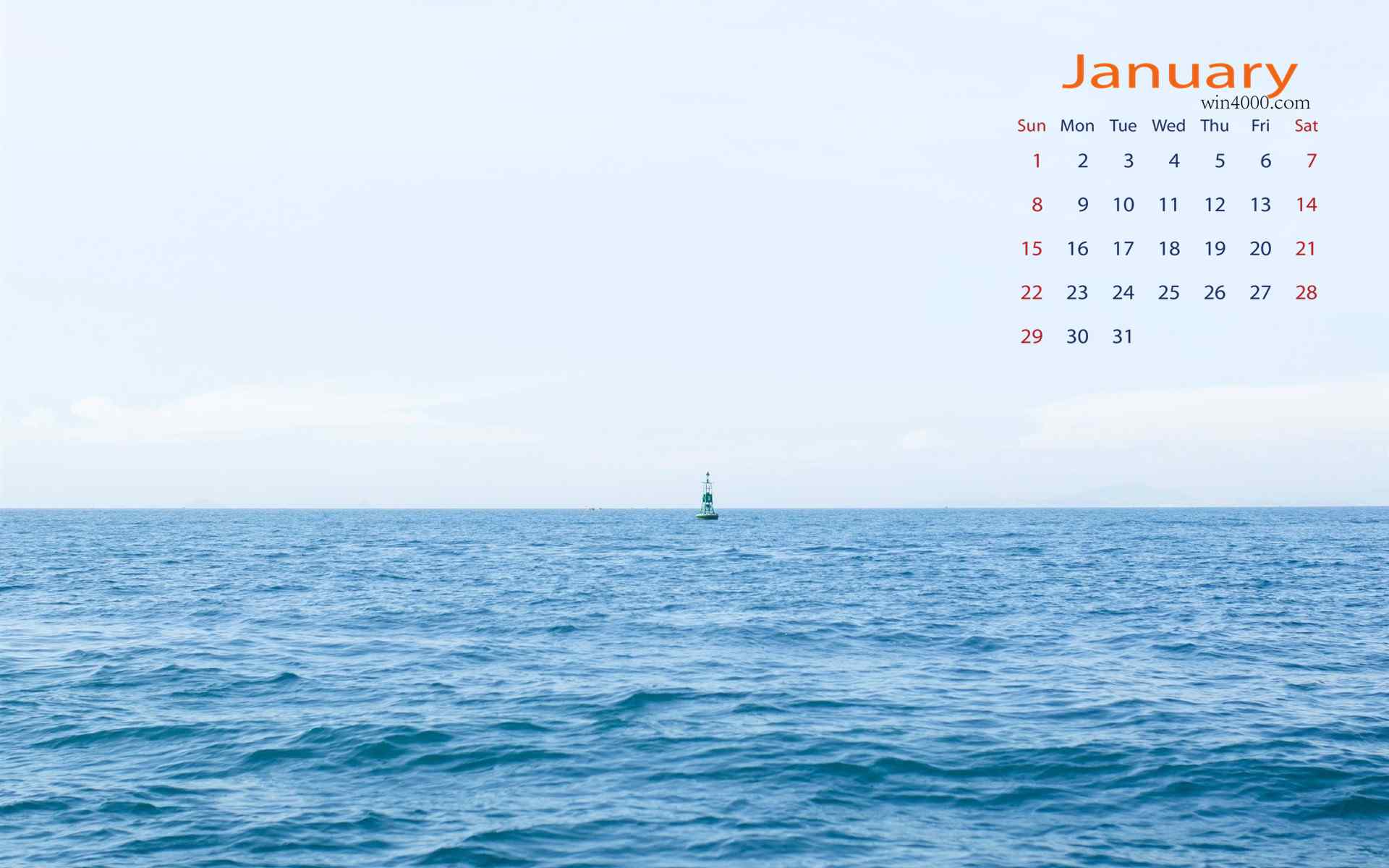 2017年1月日历唯美的蓝色大海风景壁纸